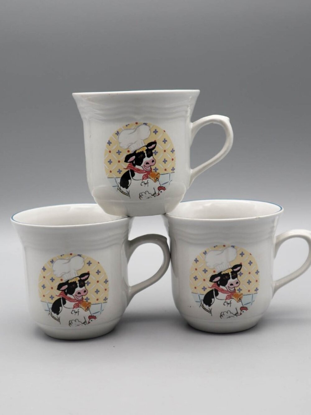 3 Vtg Newcor Stoneware Kitchen Kow Country Cow Mugs '90s Farmhouse Cottagecore